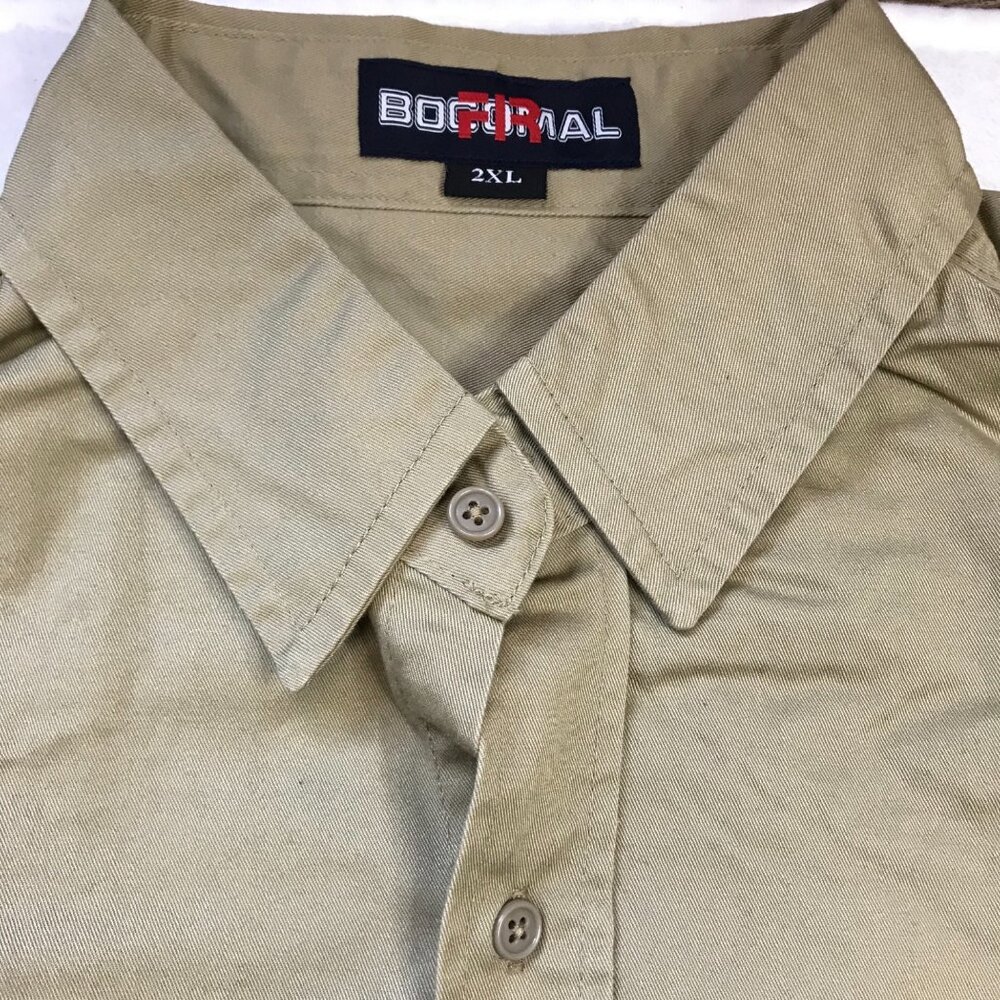 BOCOMAL‎ 7.5oz FR Flame Resistant Shirt Men's Sz 2XL Khaki 100% Cotton NFPA2112 - Picture 11 of 16